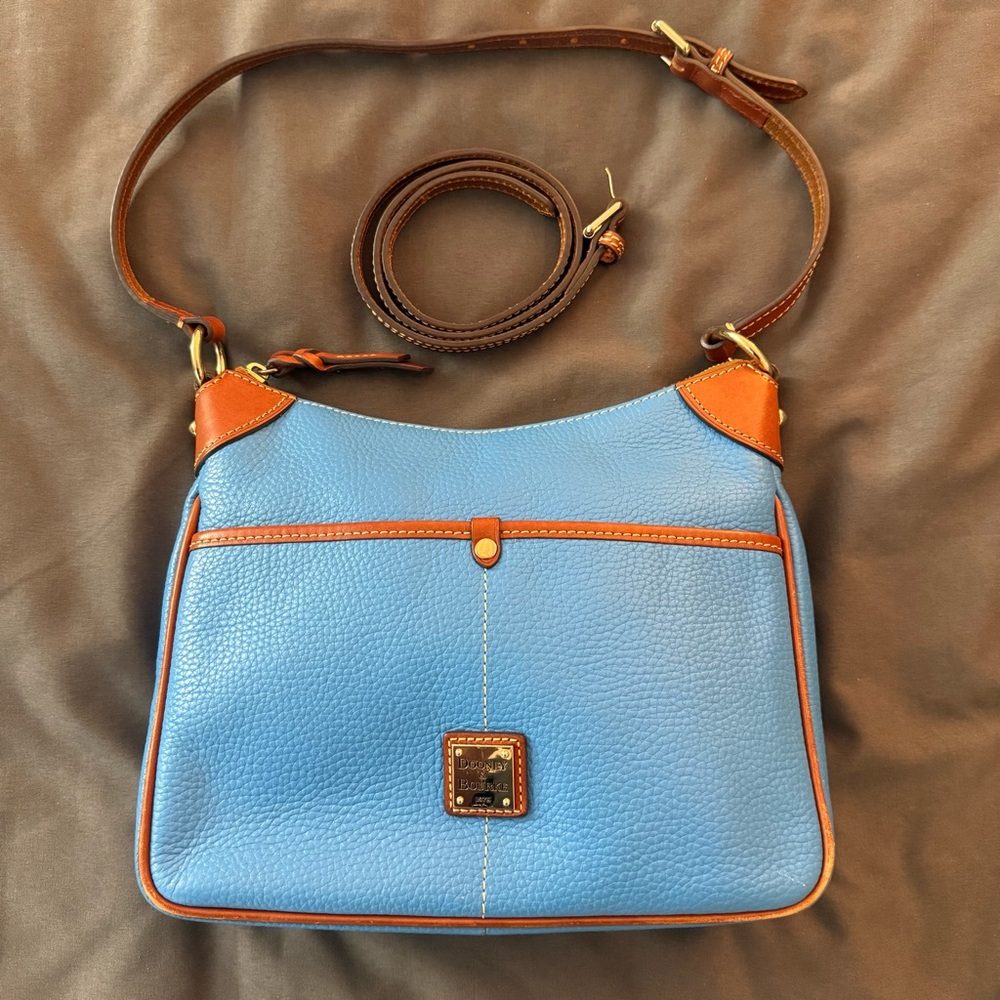 Amazing Condition Dooney & Bourke Vibrant Blue and Tan Crossbody Bag